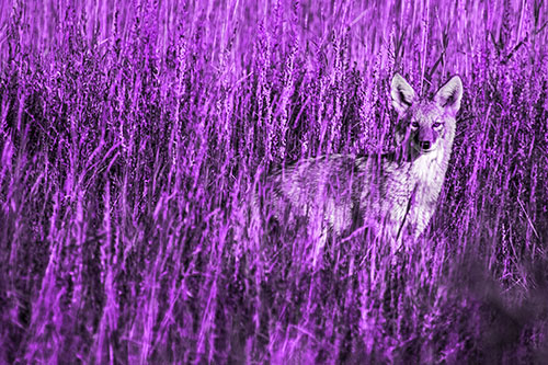 Coyote Watches Among Feather Reed Grass (Purple Tone Photo)
