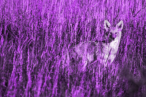 Coyote Watches Among Feather Reed Grass (Purple Tone)