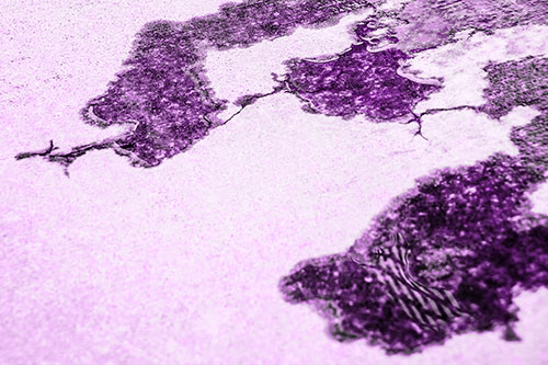 Creeping Water Puddle Across Concrete Pavement (Purple Tone)