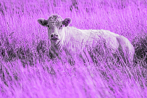 Curious Cow Awakens From Nap (Purple Tone Photo)