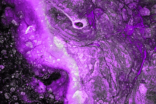 Distressed Oil Face Swirling Among Rocky Shore (Purple Tone)