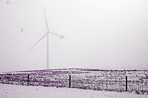 Fenced Wind Turbine Among Blowing Snow (Purple Tone)
