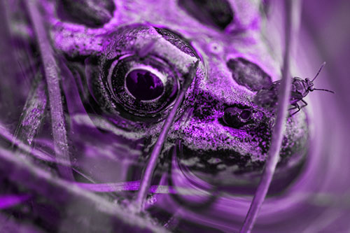 Fly Standing Atop Leopard Frogs Nose (Purple Tone)