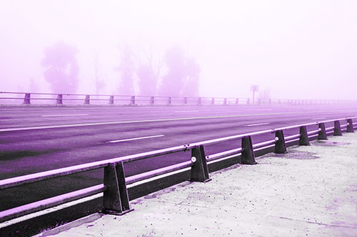 Fog Surrounds Deserted Sidewalk Roadway (Purple Tone Photo)