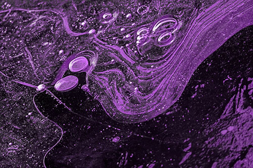 Frozen Bubble Clusters Among Twirling River Ice (Purple Tone Photo)