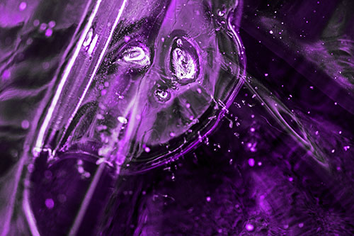 Frozen Unhappy Frowning Distorted River Ice Face (Purple Tone Photo)