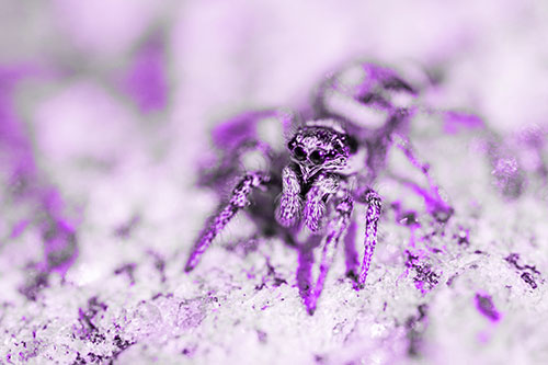 Hairy Jumping Spider Enjoying Sunshine (Purple Tone Photo)
