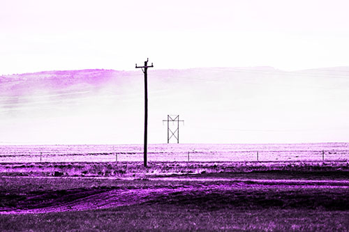 Heavy Fog Hiding Mountain Range Behind Powerlines (Purple Tone Photo)