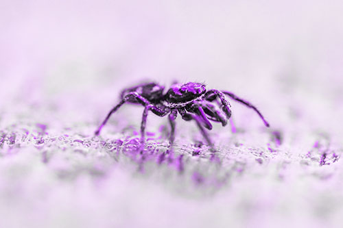 Jumping Spider Crawling Along Flat Terrain (Purple Tone Photo)