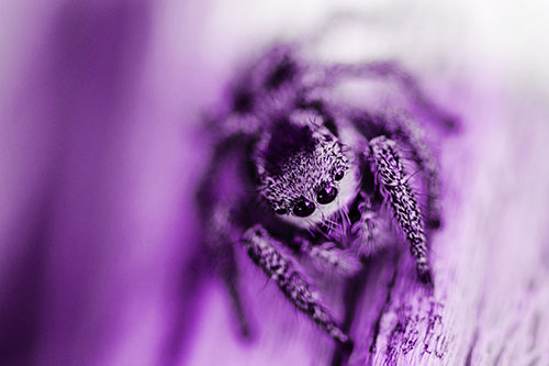 Jumping Spider Resting Atop Wood Stick (Purple Tone Photo)