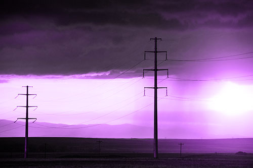 Mountain Rainstorm Sunset Beyond Powerlines (Purple Tone Photo)