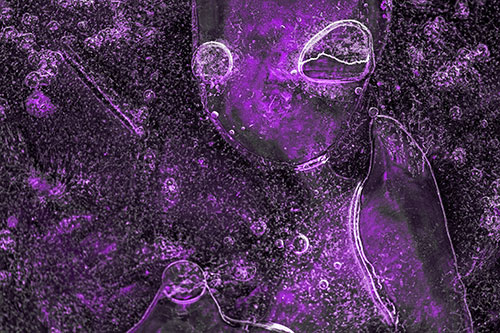 Mouthless Alien Ice Figure Forms Among Frozen River Water (Purple Tone)
