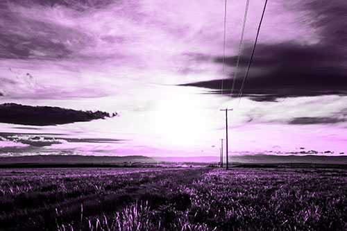 Powerline Prairie To Peak Sunset (Purple Tone Photo)