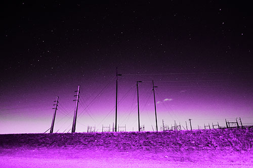Powerlines Among The Night Stars (Purple Tone Photo)
