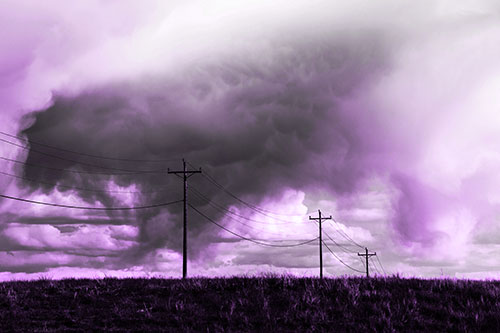 Rainstorm Clouds Twirl Beyond Powerlines (Purple Tone)