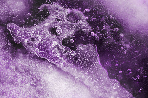 Screaming Submerged Bubble Face Creature Among Icy River (Purple Tone Photo)