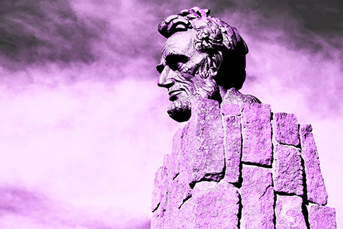 Sideways Presidential Statue Headshot Among Clouds (Purple Tone Photo)