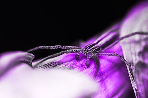 Slender Crab Spider Sprawled Out Among Plant (Purple Tone)