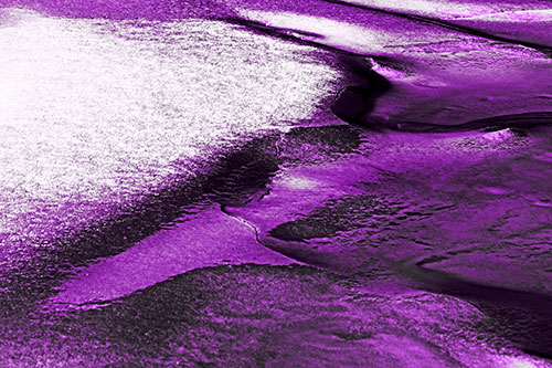 Sloping Ice Melting Atop River Water (Purple Tone Photo)