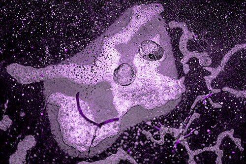 Smiley Bubble Eyed Block Face Below Frozen River Ice Water (Purple Tone Photo)