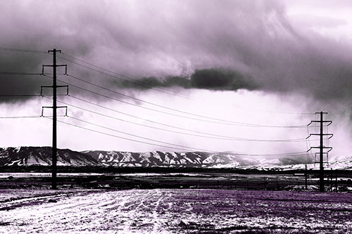 Snowstorm Brews Beyond Powerlines (Purple Tone Photo)