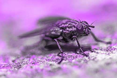 Standing Cluster Fly Getting Suntan Atop Rock (Purple Tone)