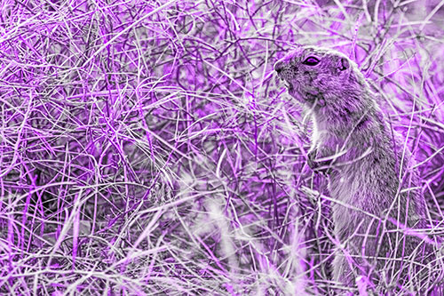 Standing Prairie Dog Snarls Towards Intruders (Purple Tone Photo)