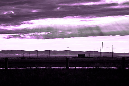 Sunlight Bursts Powerline Horizon After Rainstorm (Purple Tone Photo)