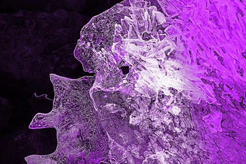 Two Faced Optical Illusion Ice Face Hanging Above River (Purple Tone Photo)