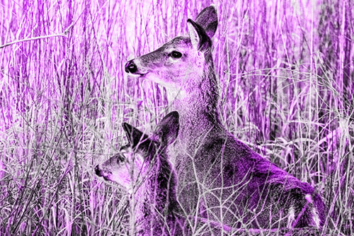 Two White Tailed Deer Scouting Terrain (Purple Tone Photo)