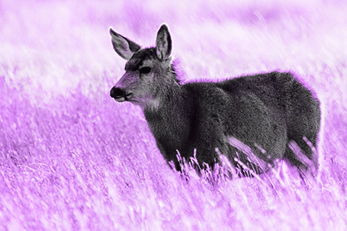 White Tailed Deer Enjoying Stroll Among Wheatgrass (Purple Tone Photo)