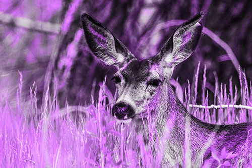 White Tailed Deer Sitting Among Tall Grass (Purple Tone Photo)