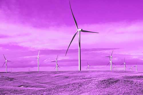 Wind Turbine Cluster Scattered Across Land (Purple Tone Photo)