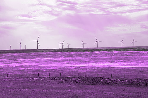 Wind Turbines Scattered Along The Prairie Horizon (Purple Tone Photo)