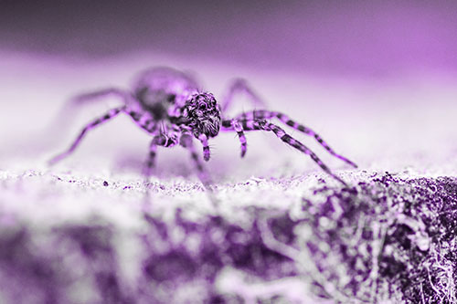 Wolf Spider Standing Along Rock Edge (Purple Tone)
