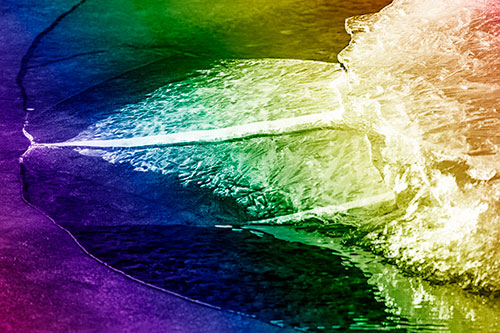 Abstract Ice Sculpture Forms Atop Frozen River (Rainbow Shade Photo)