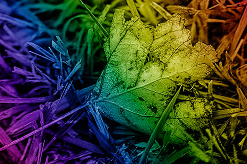 Agony Decaying Leaf Face Suffering Among Grass Blades (Rainbow Shade)
