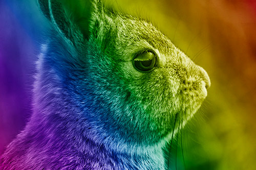 Alert Bunny Rabbit Detects Noise (Rainbow Shade Photo)