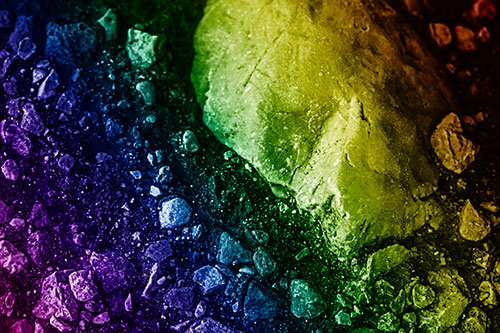 Alien Skull Rock Face Emerging Atop Dirt Surface (Rainbow Shade Photo)