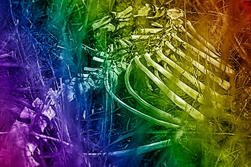 Animal Skeleton Remains Resting Beyond Plants (Rainbow Shade)