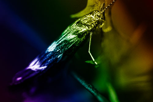 Arm Resting Leaf Blotch Miner Moth (Rainbow Shade Photo)