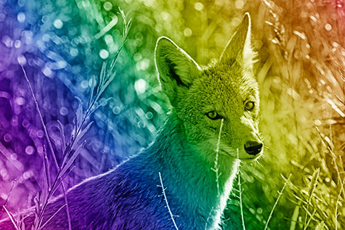 Bashful Coyote Spots Human (Rainbow Shade Photo)