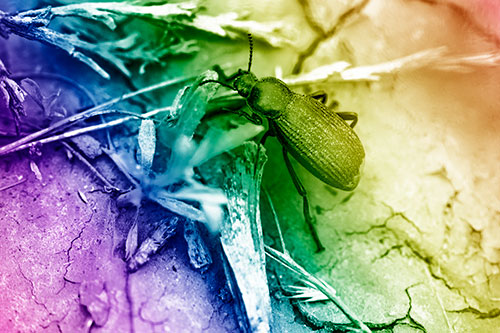 Beetle Searching Dry Land For Food (Rainbow Shade Photo)