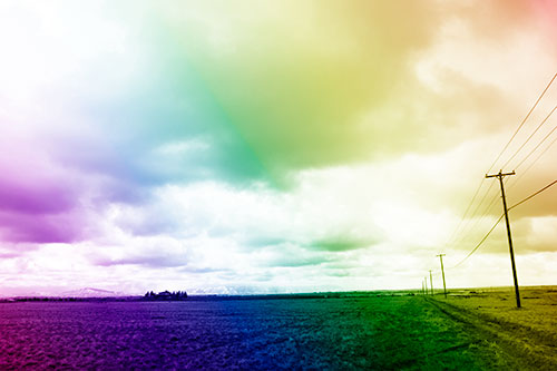 Bleak Clouded Sky Consumes Powerline Prairie (Rainbow Shade Photo)