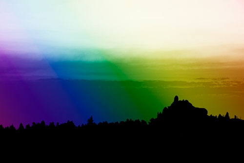 Blood Cloud Sunrise Behind Mountain Range Silhouette (Rainbow Shade Photo)