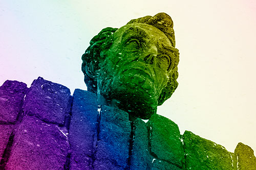 Blowing Snow Across Presidential Statue Head (Rainbow Shade Photo)