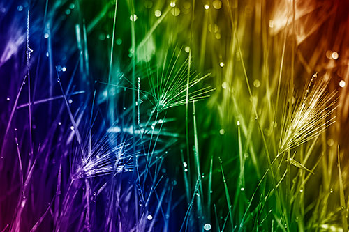 Blurry Water Droplets Clamp Onto Reed Grass (Rainbow Shade Photo)