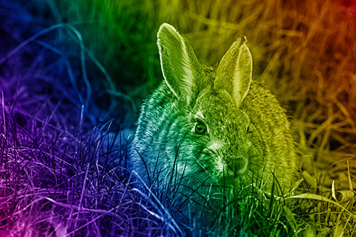 Bunny Rabbit Lying Down Among Grass (Rainbow Shade Photo)