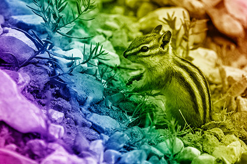 Chipmunk Ripping Plant Stem From Dirt (Rainbow Shade Photo)