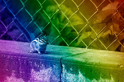 Chipmunk Walking Along Wet Concrete Wall (Rainbow Shade Photo)
